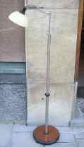 30's floor lamp, chrome & mahogany with glass shade