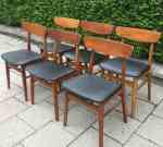 6 Farstrup teak stolar med svart vinyl klädsel SOLD 2024-12-12